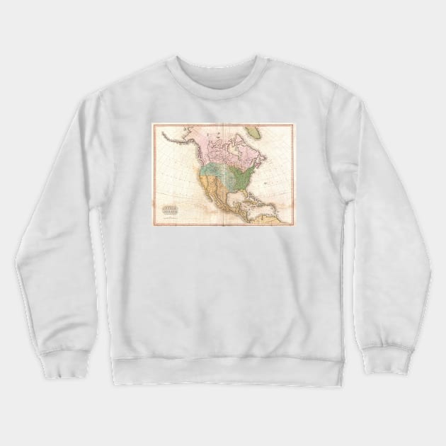 Vintage Map of North America (1818) Crewneck Sweatshirt by Bravuramedia